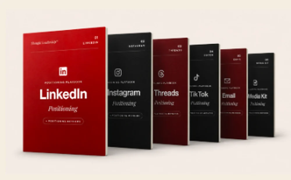The six positioning playbooks shown as a stack of covers